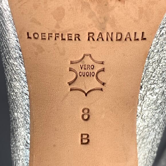 LOEFFLER RANDALL Size 8 Metallic Silver Crinkled Leather Ankle Strap Pumps - Picture 7 of 7